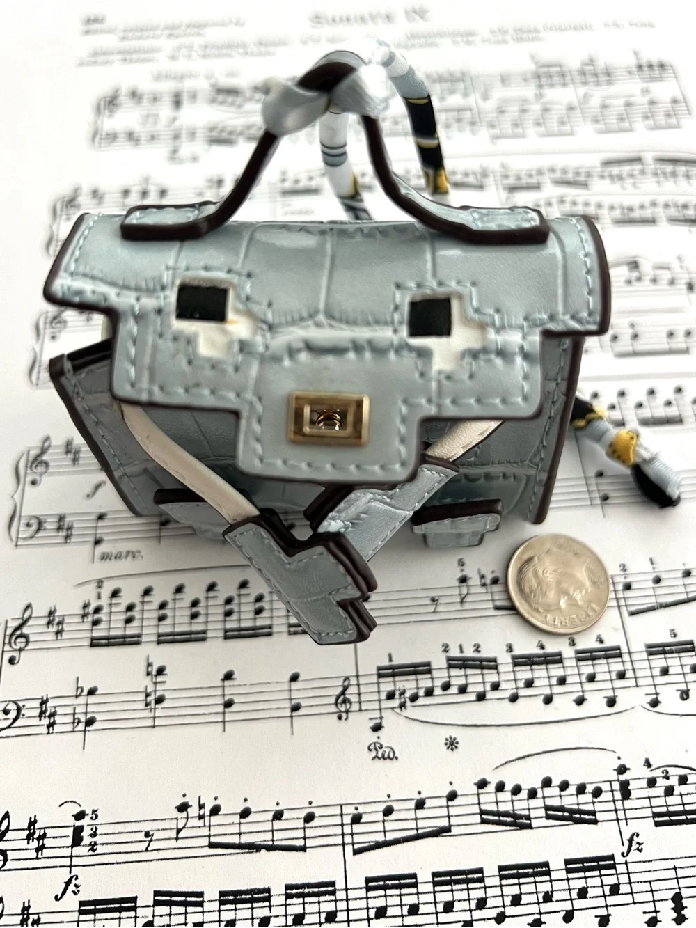 Mini Light Blue Handbag-Shaped AirPods Case Holder with Strap & Keychain